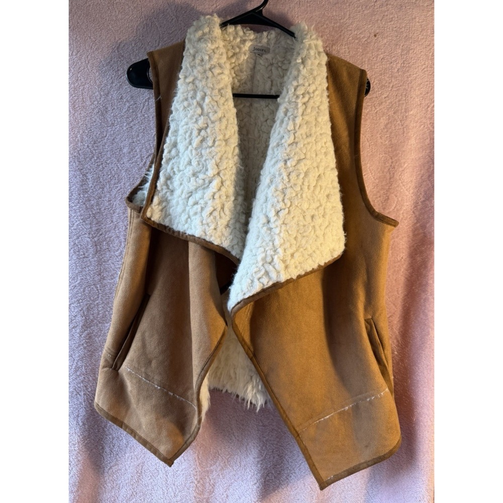 Jodifl Brown Faux Suede Shawl‎ Collar Vest Faux Fur Lining Womens Medium